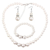 Pearl Necklace and Earring Set Simulated Shell Pearls Round White Silver Pearl Stud Earrings Bracelets Wedding Jewelry Sets for Bride Bridesmaid Women Necklaces for Women Multicolor - Side View