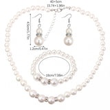 Pearl Necklace and Earring Set Simulated Shell Pearls Round White Silver Pearl Stud Earrings Bracelets Wedding Jewelry Sets for Bride Bridesmaid Women Necklaces for Women Multicolor - Rear View