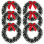 6PCS Christmas Wreaths with Red Bow Artificial Christmas Wreaths Ornaments for Front Door Christmas Holiday Indoor Home Decor