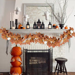 Fall Garland Maple Leaf with White Pumpkin 6 FT, Hanging Vine Garland with Table Centerpiece Thanksgiving Decorations Indoor Outdoor Window Fireplace Autumn Home Decor, Orange