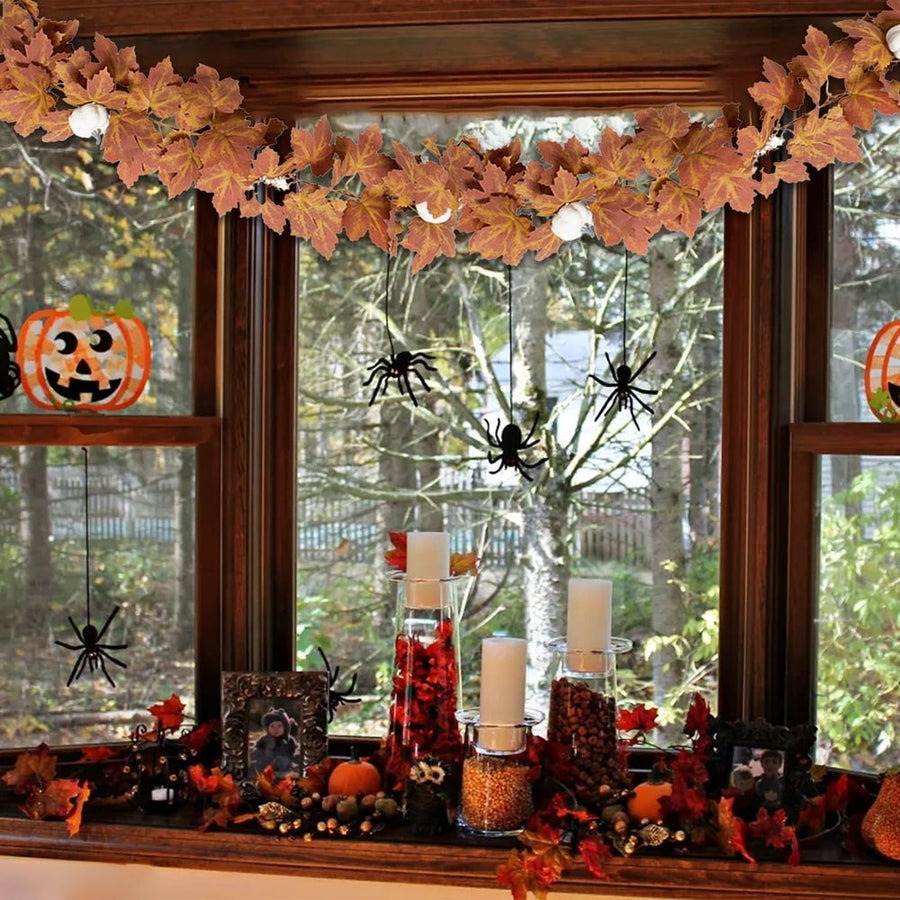 Fall Garland Maple Leaf with White Pumpkin 6 FT, Hanging Vine Garland with Table Centerpiece Thanksgiving Decorations Indoor Outdoor Window Fireplace Autumn Home Decor, Orange