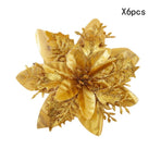 6 Pcs Glitter Poinsettia 5.5" Artificial Flowers Christmas with Clips Stems, Xmas New Year Tree Ornaments for Wedding Party Wreath Decoration (Silver)