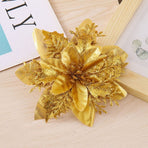 6 Pcs Glitter Poinsettia 5.5" Artificial Flowers Christmas with Clips Stems, Xmas New Year Tree Ornaments for Wedding Party Wreath Decoration (Silver)