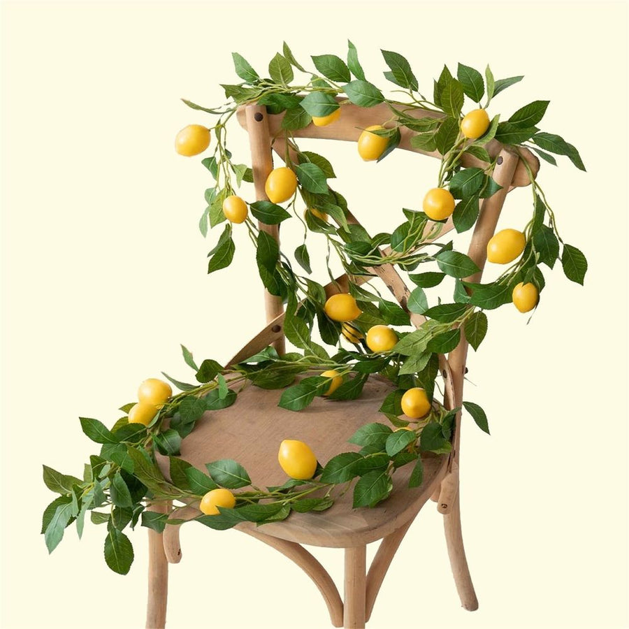 Artificial Lemon Garland, 6Ft Faux Greenery Garland Vine with Fake Yellow Lemon Spring Artificial Fruit Garland for Front Door Wall Decoration