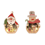 2 Pcs Wooden Christmas Ornaments, Light Wooden Hanging Ornaments Santa Claus Snowman Ornaments for Christmas Tree，16*10.5*3.5cm（The packaging does not include batteries）