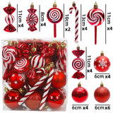 Christmas Tree Ornaments 36 pcs Multi-Size Candy Cane Shatterproof Ball Ornaments Set for Christmas Holiday Wreath & Party Decorations,Red