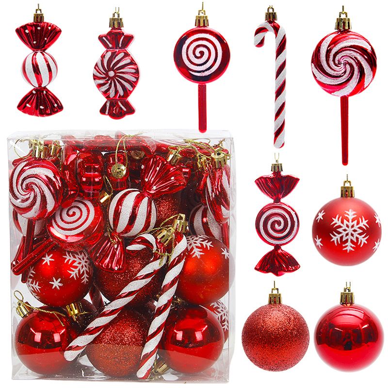 Christmas Tree Ornaments 36 pcs Multi-Size Candy Cane Shatterproof Ball Ornaments Set for Christmas Holiday Wreath & Party Decorations,Red