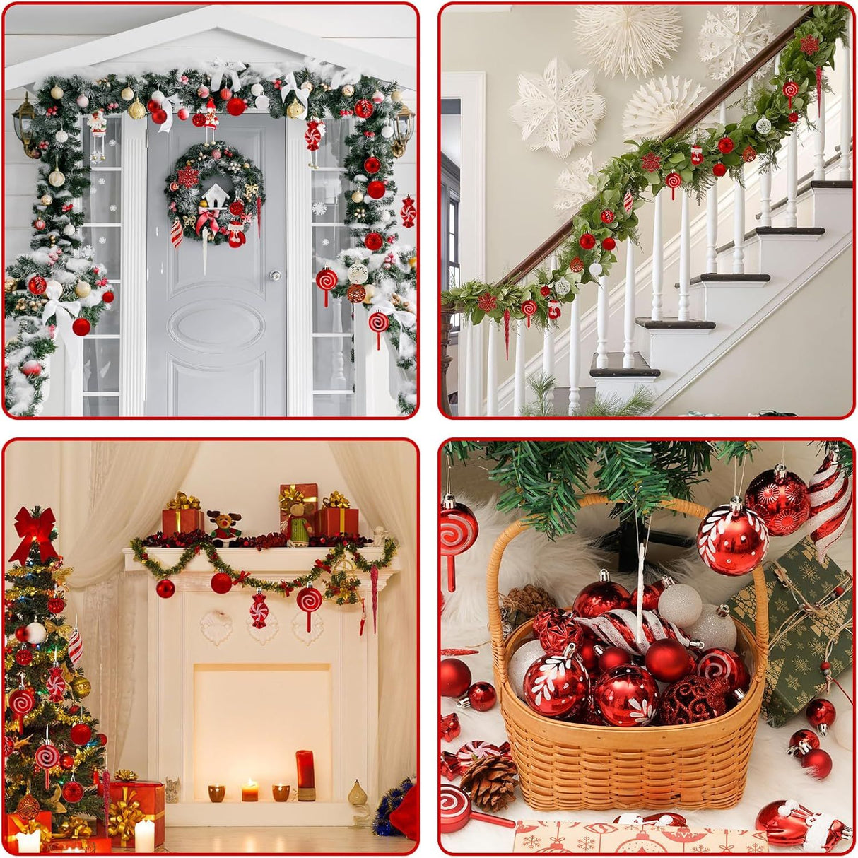 Christmas Tree Ornaments 36 pcs Multi-Size Candy Cane Shatterproof Ball Ornaments Set for Christmas Holiday Wreath & Party Decorations,Red