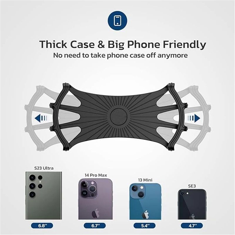 Bike Phone Mount, Universal Bike Cell Phone Holder, 360° Rotatable, Silicone Bicycle Phone Mount Compatible with iPhone 15/14/13/Pro Max/Pro/mini/12/11/Xs/Max/Xr/X/7/8/Plus, 4.0''~6.7'' Cellphones