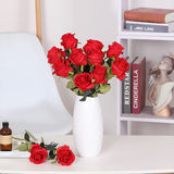 15 pieces of rose artificial flower home wedding Valentine's Day gift rose (red) - Top-Down View