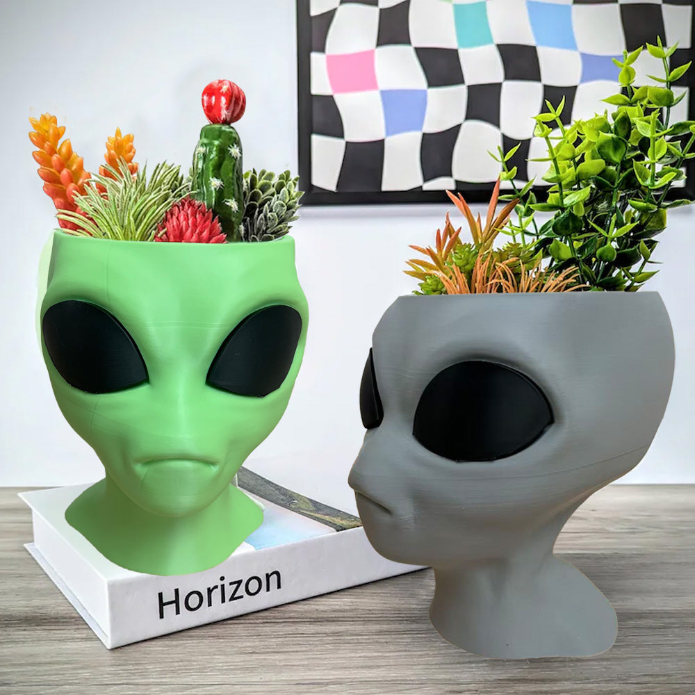 Alien Planter - Alien Bust Plant Pot - Scifi Indoor Planters - Space Indoor Home Decor - Cool Planters - Office Plant（grey）