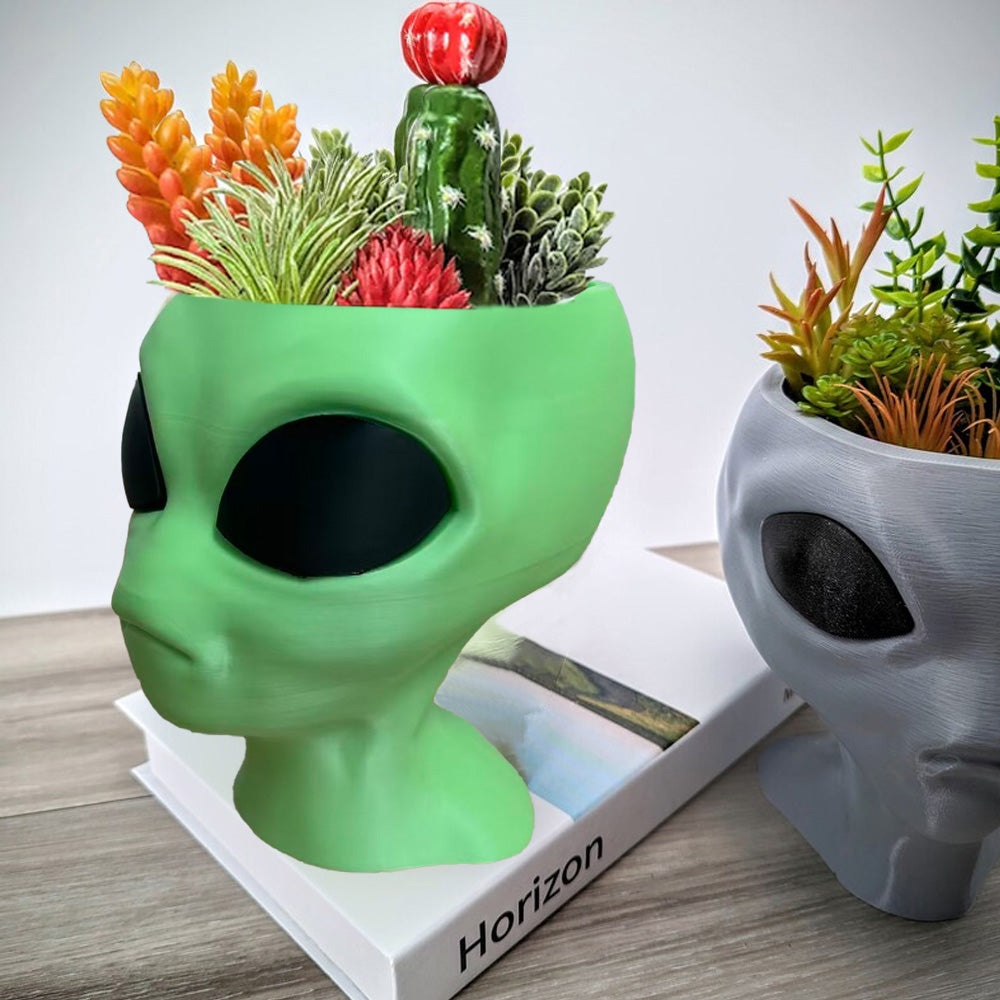 Alien Planter - Alien Bust Plant Pot - Scifi Indoor Planters - Space Indoor Home Decor - Cool Planters - Office Plant（grey）