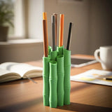 A 3D-printed bamboo pen holder can hold pens, pencils, markers, or drawing tools, adding a tranquil and natural atmosphere while keeping the work area tidy. - Front View