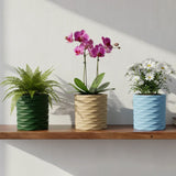 3D Printed Modern Wave Flower Pot - Water-Storing Rotating Base, Light Blue, Single Piece - Front View
