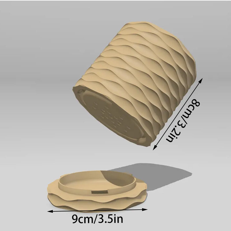 3D Printed Modern Wave Flower Pot - Water-Storing Rotating Base, Light Blue, Single Piece