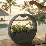 3D-printed stone-textured self-watering flower pot - Front View