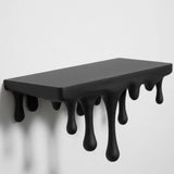 3D Printed Melting Wall Shelf – Drip-Style Modern Storage Rack, Black - Front View