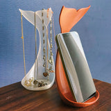 3D printed fishtail jewelry stand, single piece, white silk. - Side View