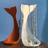 3D printed fishtail jewelry stand, single piece, white silk. - Top-Down View