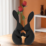 3D printed Easter bunny vase, ceramic-look plastic vase.black. - Front View