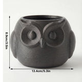 3D printed animal flower pots suitable for home and garden. Gray owl single piece. - Front View