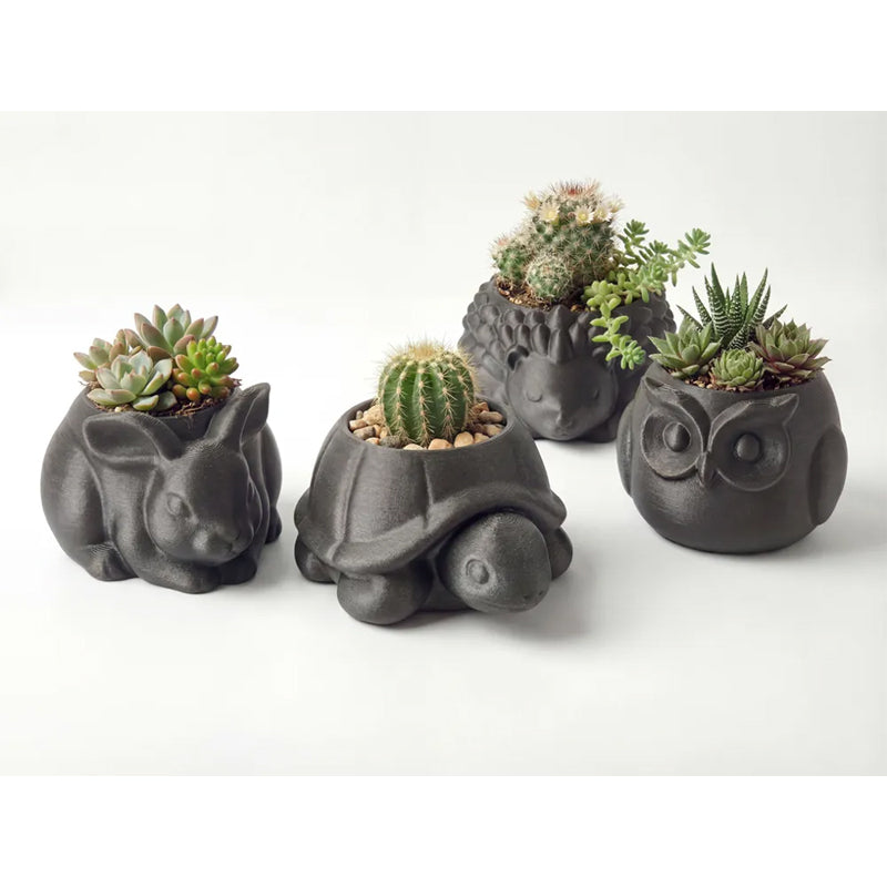 3D printed animal flower pots suitable for home and garden. Gray turtle single piece.