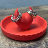 3D-printed devil Valentine's Day ring dish – add a touch of mischief to your Valentine's Day! Red - Side View