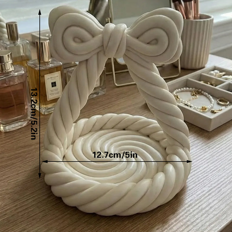 3D Printed Charming Bow Jewelry Tray - Twisted Hemp Rope Storage Tray, 
pink