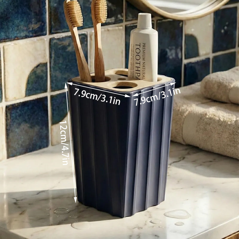 3D Printed Modern Grooved Toothbrush Holder Bathroom Organizer - Black and White Combination