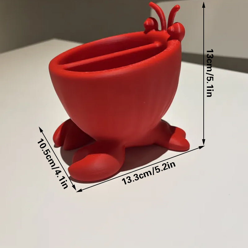 3D-printed crab-shaped toiletries storage box, red.