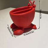 3D-printed crab-shaped toiletries storage box, red. - Side View