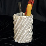 Sweet Bow Silk Pen Holder, White Silk - Front View