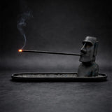 3D Printed Moai Incense Holder – Easter Island Statue, Black - Front View