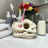 3D-printed dinosaur skull toothbrush holder, white - Front View