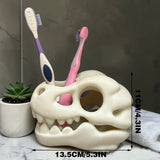 3D-printed dinosaur skull toothbrush holder, white - Side View