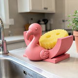 3D Printed Flamingo Sponge Stand with Draining Function, Pinkfunction - Front View