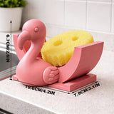 3D Printed Flamingo Sponge Stand with Draining Function, Pinkfunction - Side View