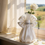 Elegant 3D-printed bow vase, home décor, silk white. - Side View