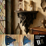Lightweight 3D-printed scroll wall shelf, black, with m6x30 nails.