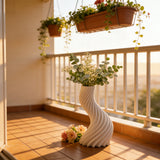 3D-printed spiral striped vase, perfect for small indoor plants, white. - Front View