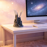 3D Printed Pen Castle Desktop Organizer, Black - Front View
