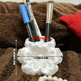 3D printed silk flower pen holder, white silk - Front View