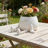 3D-printed sitting flower pot, white - Side View