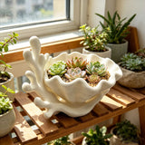 3D-printed coastal coral and clam shell succulent planter pot, white