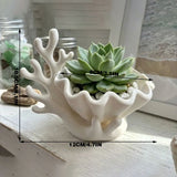 3D-printed coastal coral and clam shell succulent planter pot, white - Side View
