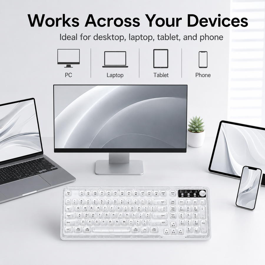Tri-Mode Wireless Mechanical Keyboard, Bluetooth 5.0/2.4G/USB-C, 96% Layout RGB Backlit Keyboard, Hot Swappable Quiet Switch, Programmable Keys, Multi-Device for PC Mac iOS Android,Ice Blue