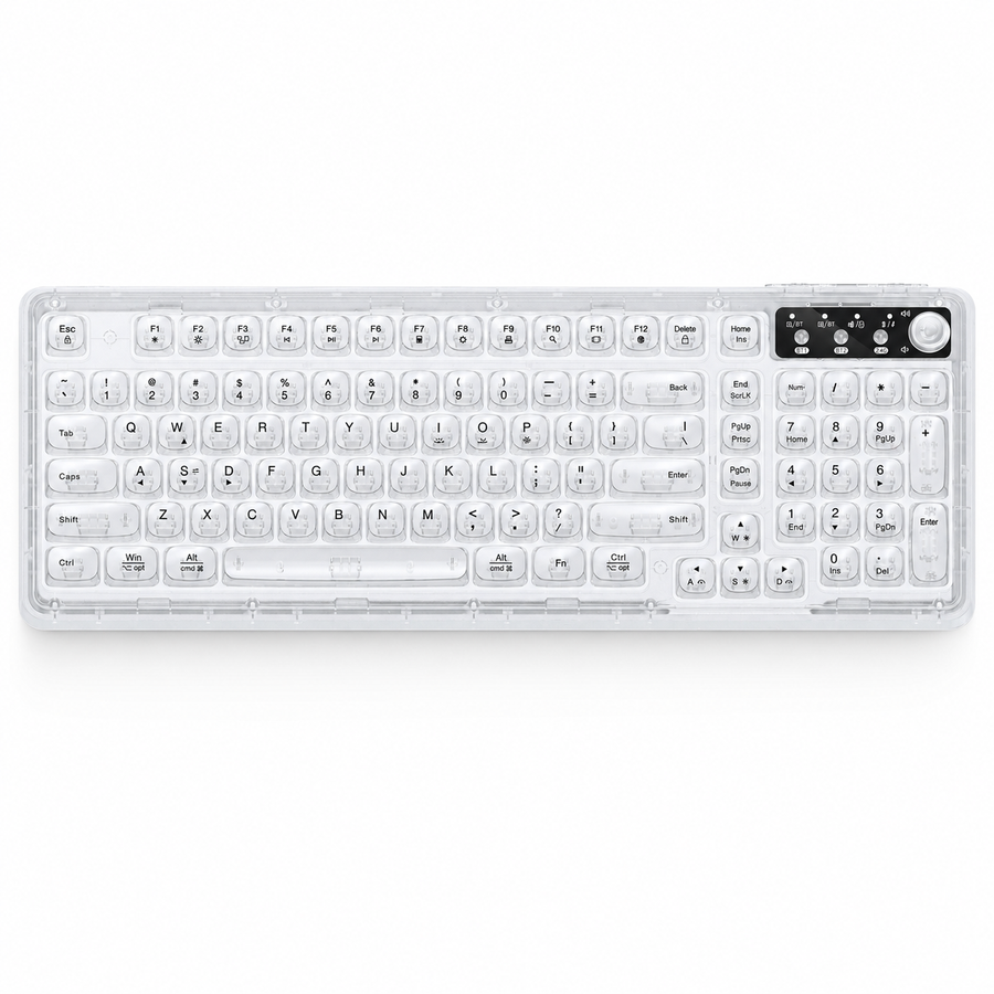 Tri-Mode Wireless Mechanical Keyboard, Bluetooth 5.0/2.4G/USB-C, 96% Layout RGB Backlit Keyboard, Hot Swappable Quiet Switch, Programmable Keys, Multi-Device for PC Mac iOS Android,Blush White