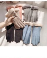 Pink women's Minimalist Solid Color Touchscreen Gloves, Elegant Modern Windproof Warm Riding, Fuzzy Gloves for Fall & Winter - Front View