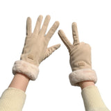 Grey women's Minimalist Solid Color Touchscreen Gloves, Elegant Modern Windproof Warm Riding, Fuzzy Gloves for Fall & Winter - Side View