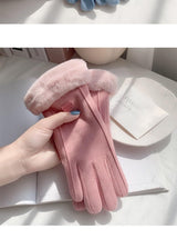 Grey women's Minimalist Solid Color Touchscreen Gloves, Elegant Modern Windproof Warm Riding, Fuzzy Gloves for Fall & Winter - Top-Down View